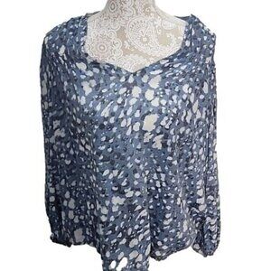 Zac and Rachel Top Blue and White Print Long Sleeve Women's 1X